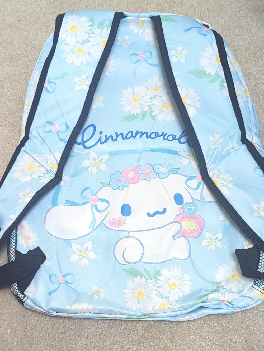 Sanrio Cinnamoroll Blue/White Floral Backpack w/ Pockets Adjustable New